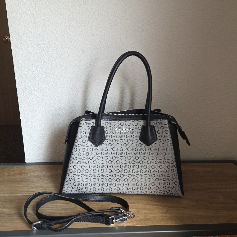 Guess Black and White Logo Purse  with Detachable Strap
